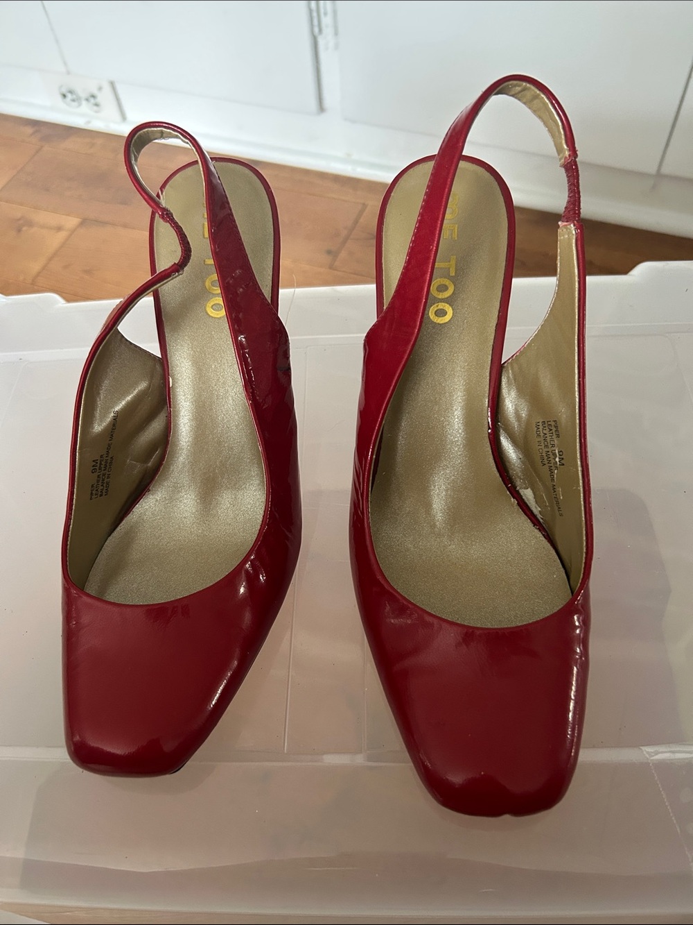 me too Red Patent Slingback Heels with Square Toe